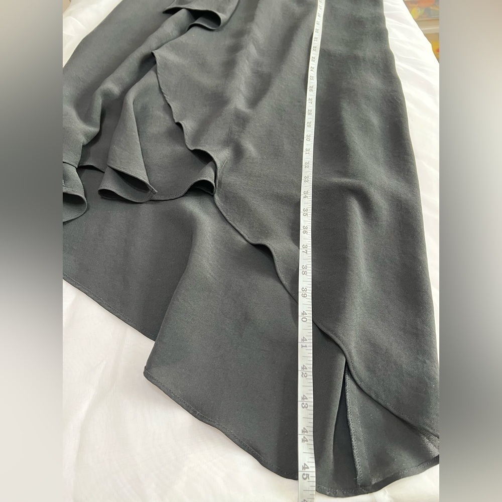 ADRIANNA PAPELL Quiet Luxury Black sheer Lined Draped Asymmetrical Hem Dress 4 - Picture 6 of 10